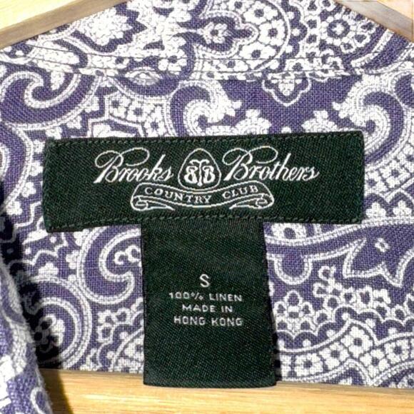 VTG Brooks Brothers 100% Linen Country Club Paisley Pattern Size Small Purple - Picture 4 of 10